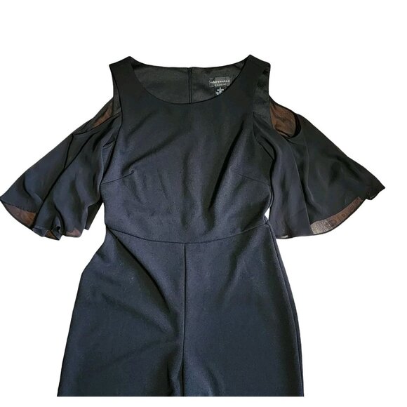 Connected Apparel Jumpsuit Womens Size 6 Solid All Black Cold Shoulder Zip Up - Picture 2 of 6